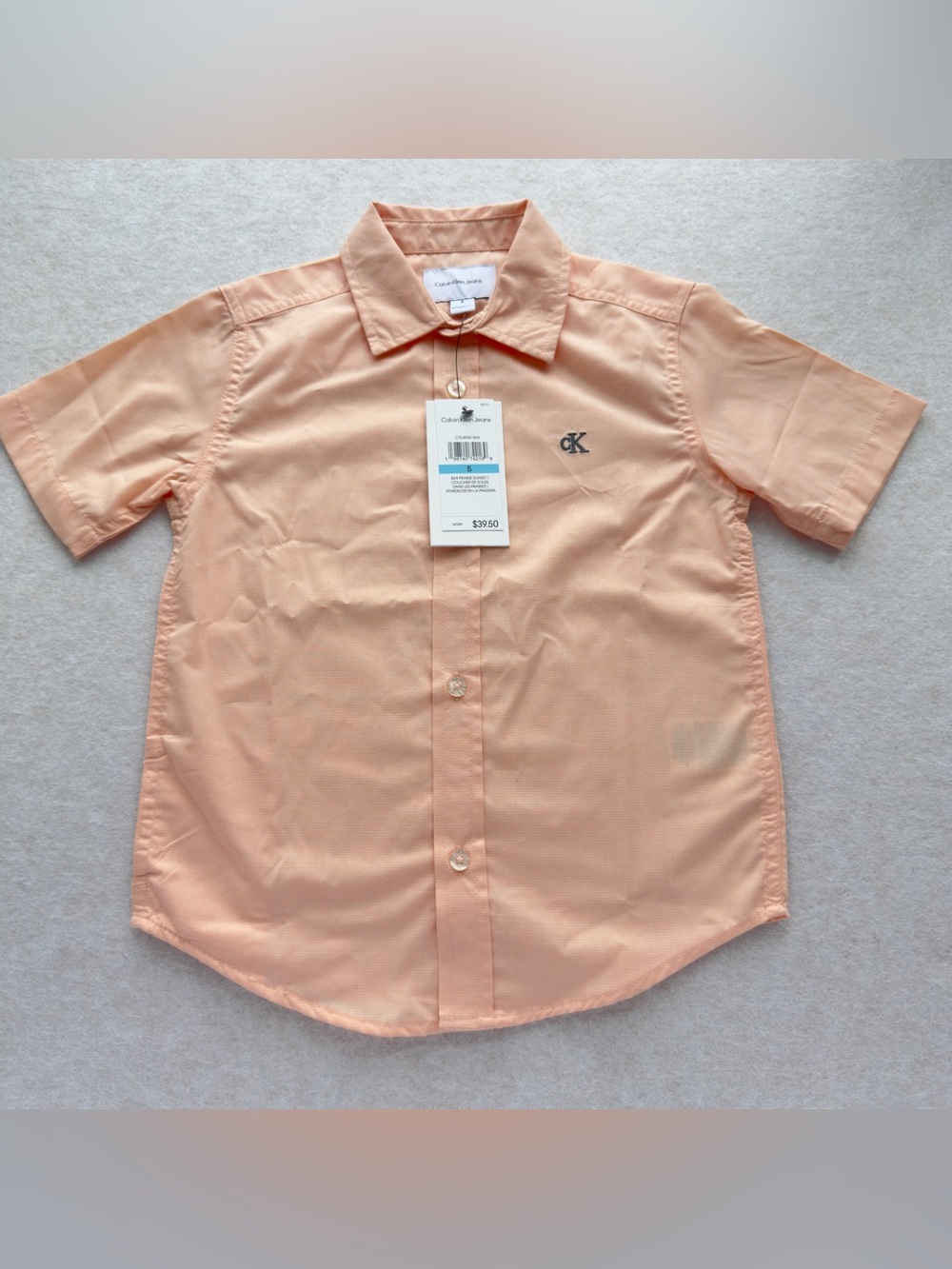 Calvin Klein Jeans Boys Button-Up Shirt Peach Size 5 NWT NEW